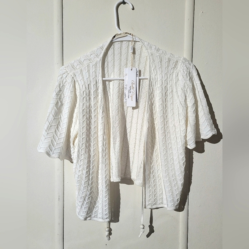 White Knit Short Sleeve Cardigan
